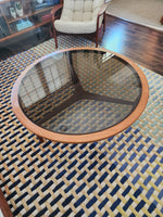 Sculptural Teak Coffee Table with Smoked Glass