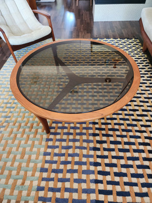 Sculptural Teak Coffee Table with Smoked Glass