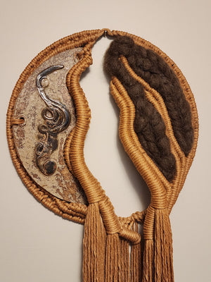 Ceramic and Wool Fiber Art Wall Hanging