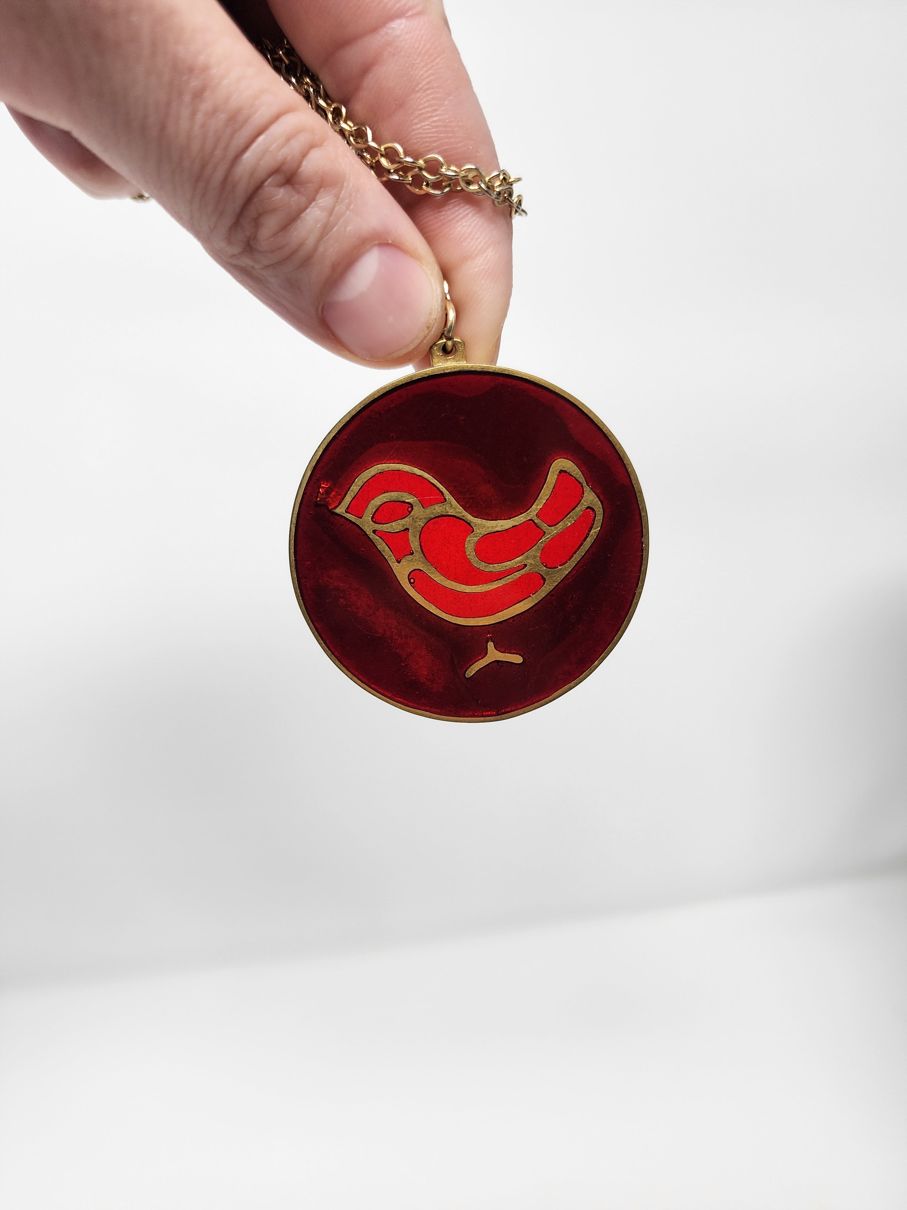 Bernard Chaudron Red Resin Bird Necklace