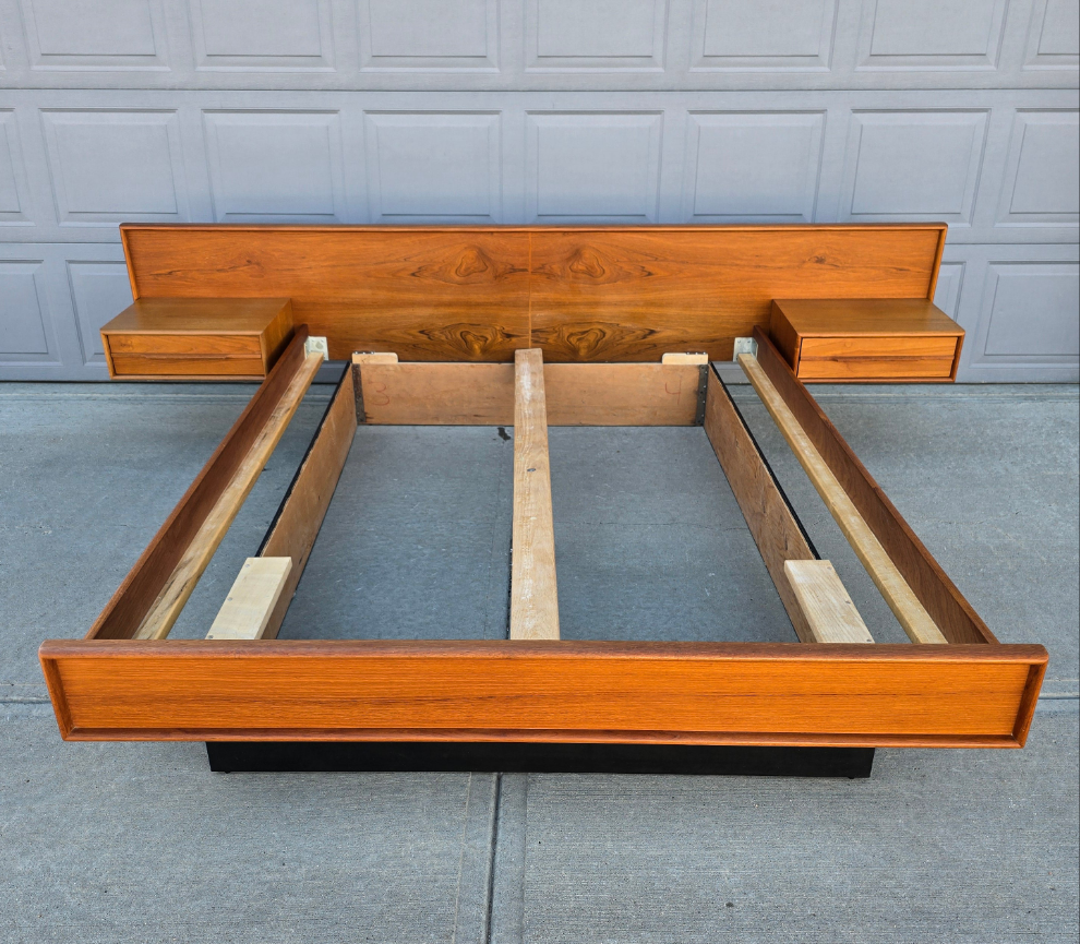 Teak Queen Bedframe w/ Floating Nightstands