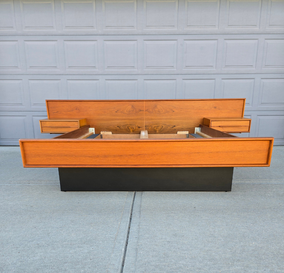 Teak Queen Bedframe w/ Floating Nightstands