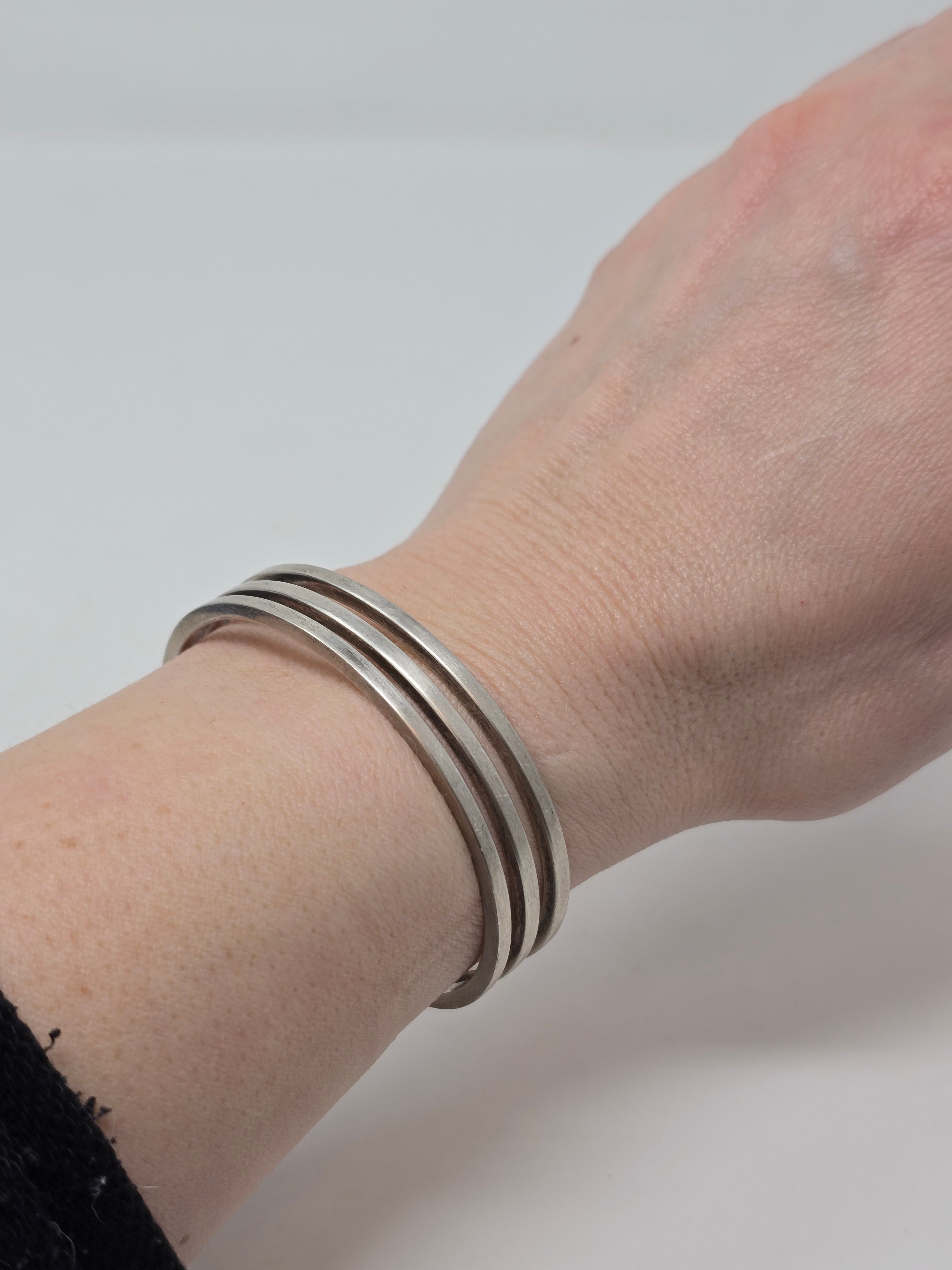 Modernist Silver Triple Band Bangle