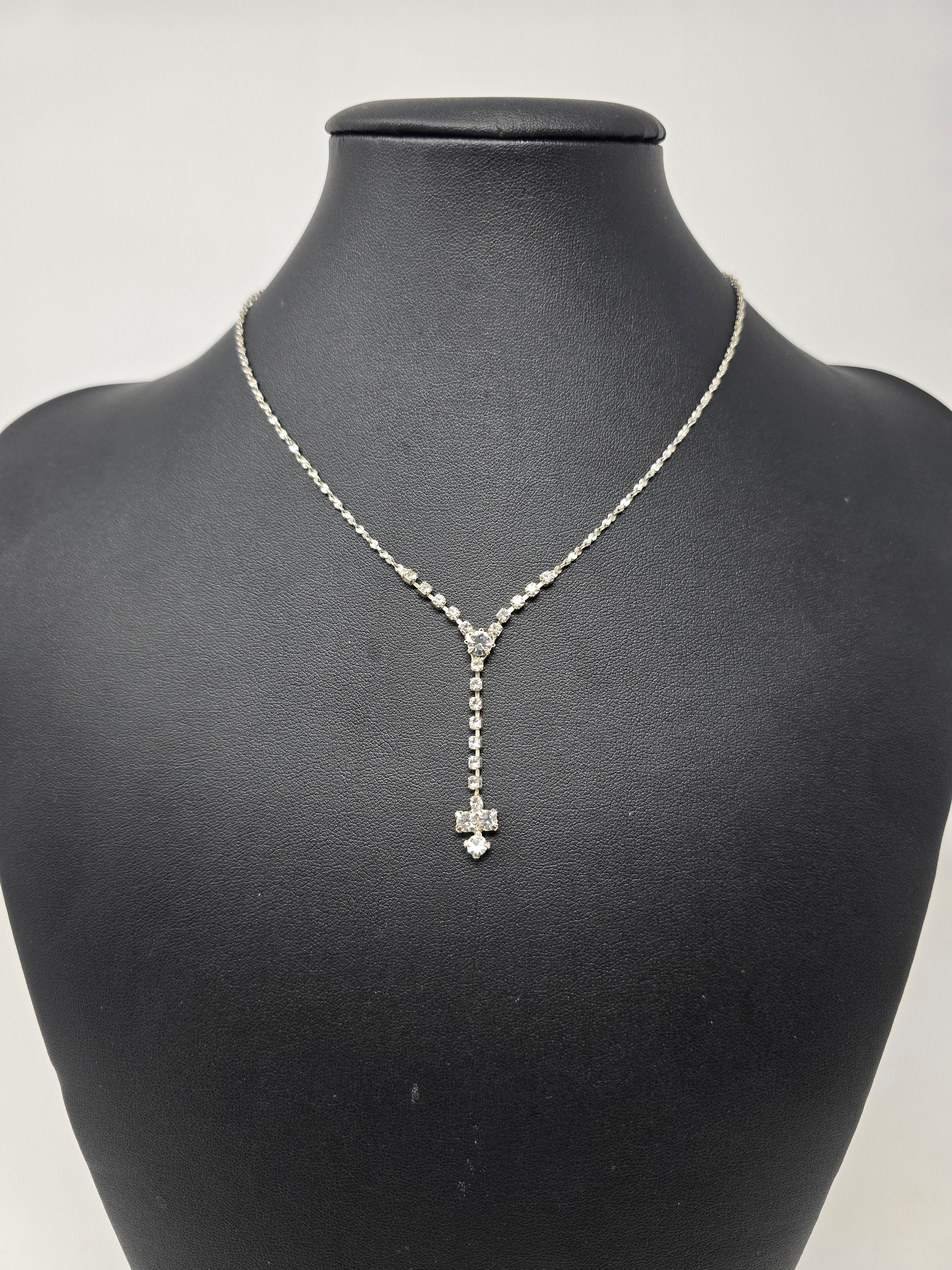 Dainty Rhinestone & Sterling Silver Lariat Necklace
