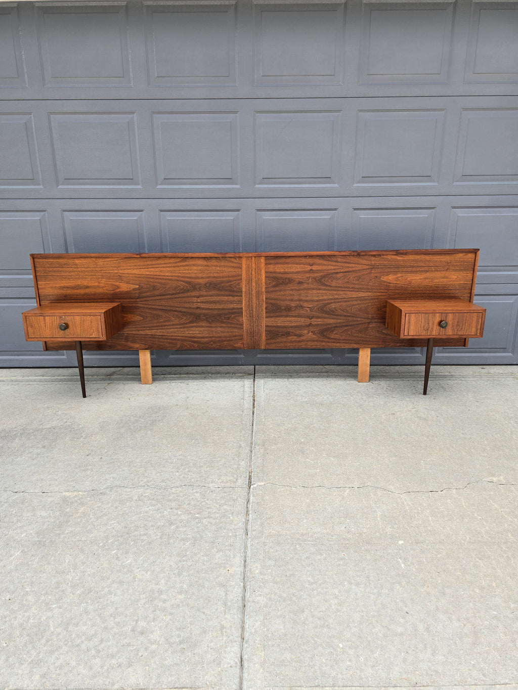 Queen Walnut Headboard w/ Floating Nightstands