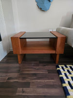 RS Associates Teak & Smoked Glass End Table