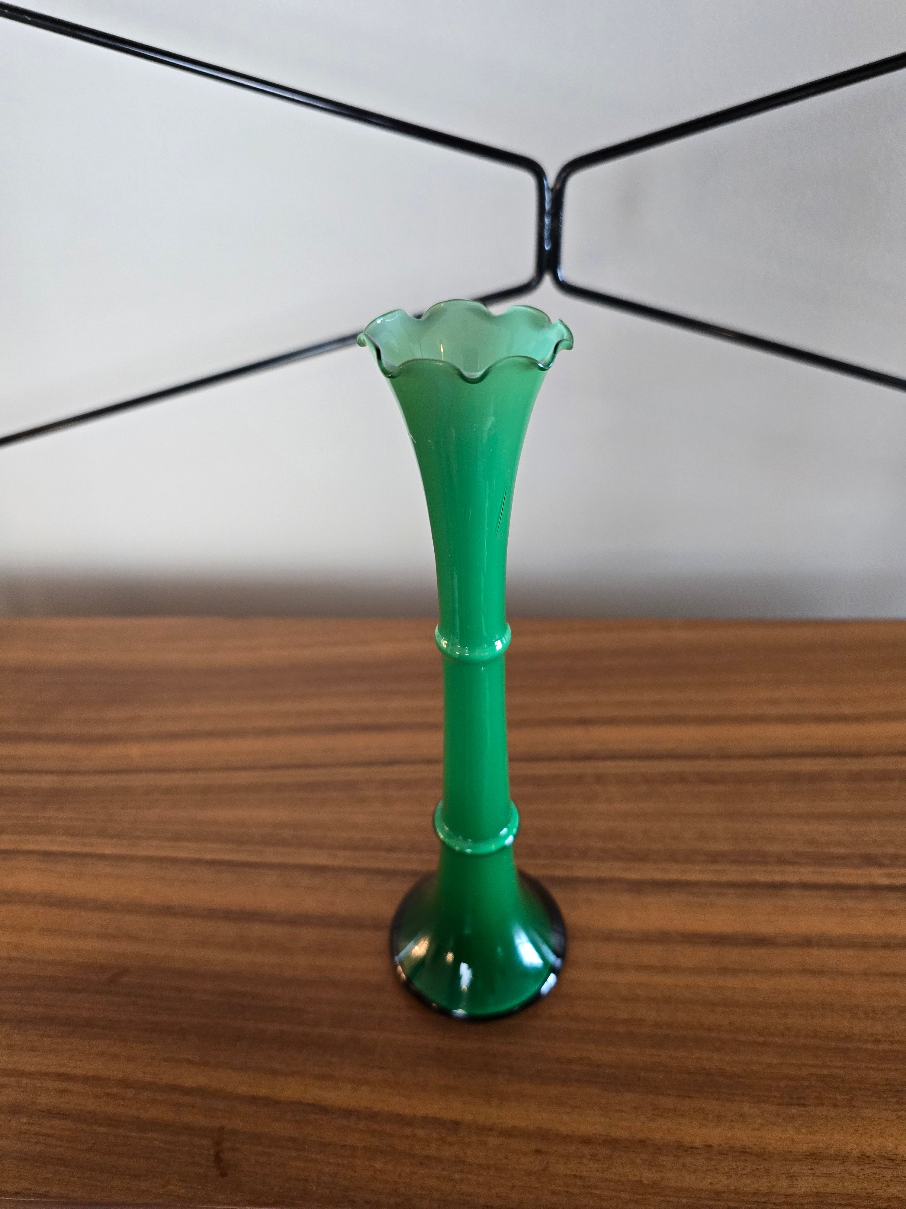 Green Cased Glass Bud Vase