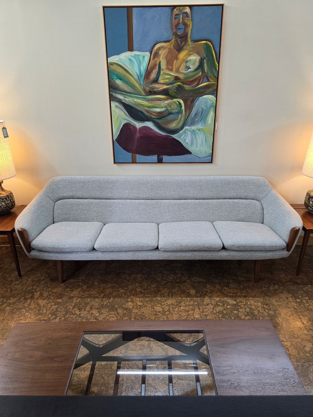 Tweed & Teak Four Seat Sofa