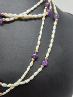 Rice Pearl, Amethyst and Gold Bead Necklace