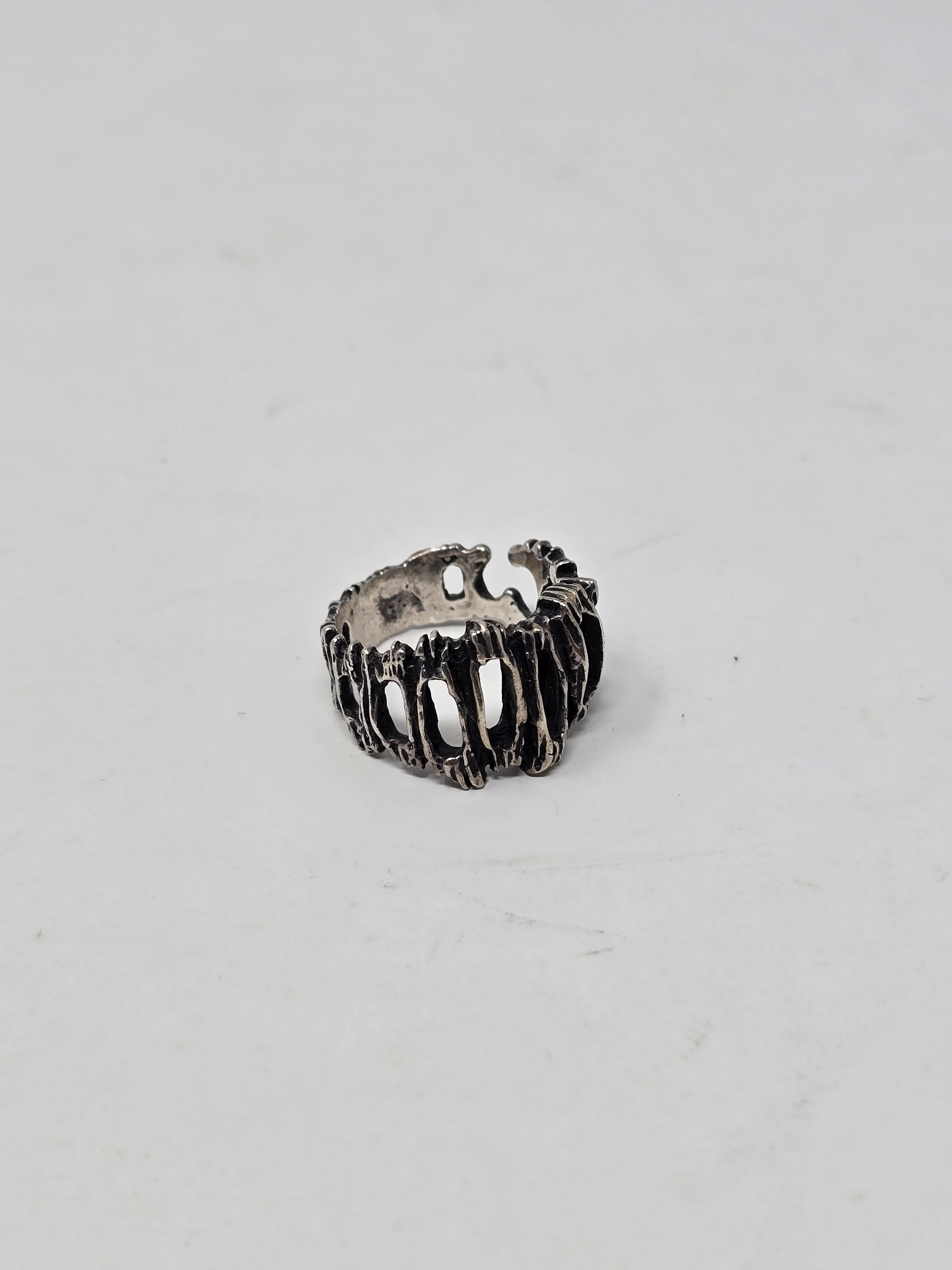 Brutalist Open Work Silver Ring