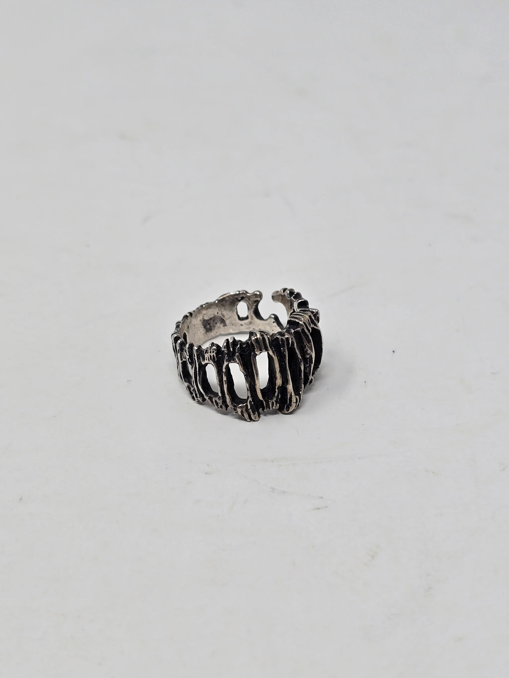 Brutalist Open Work Silver Ring