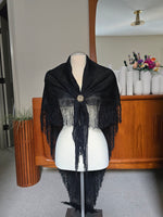 Long Black Floral Lace Fringe Shawl