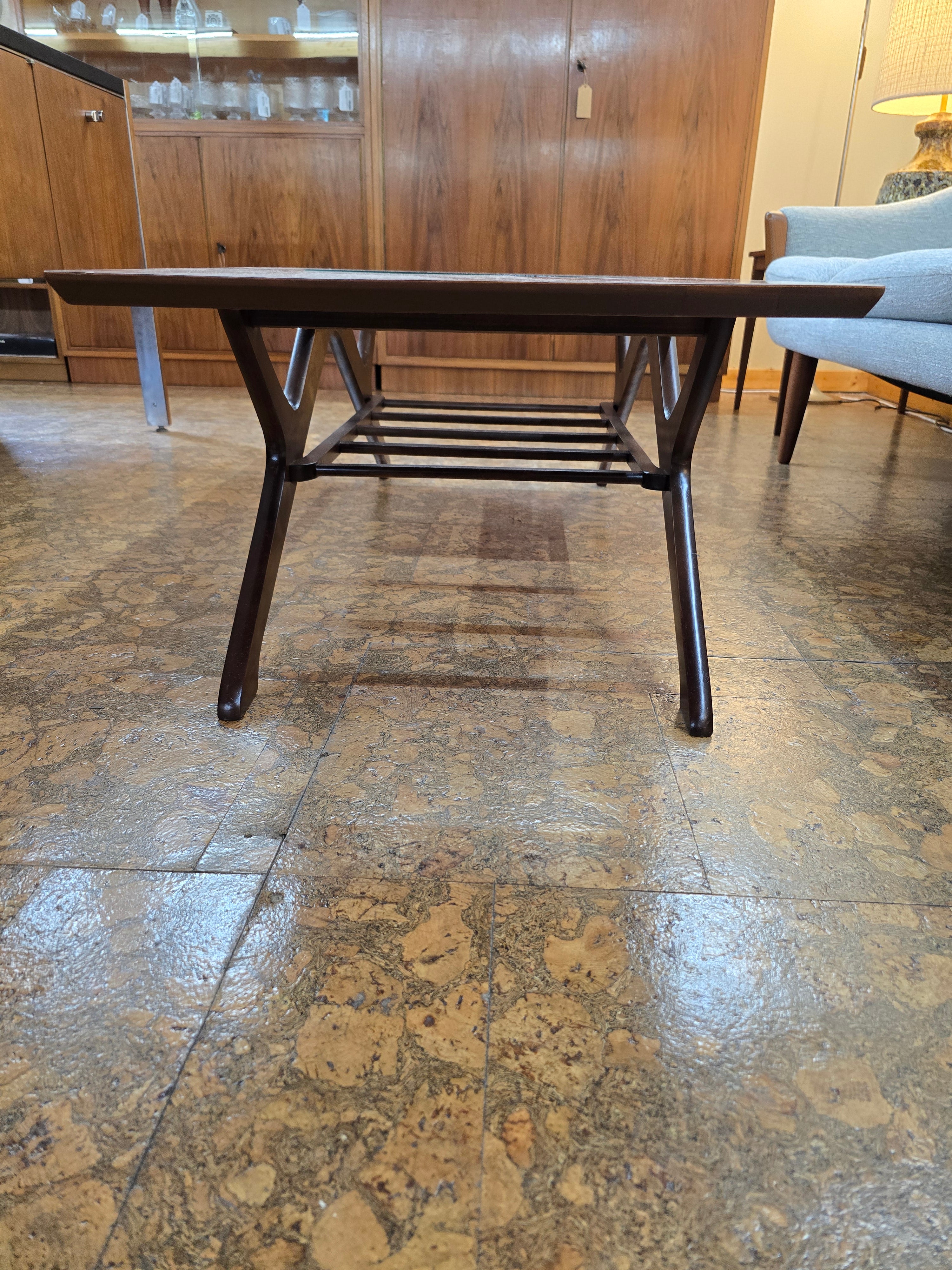 Walnut Coffee Table w/ glass & shelf