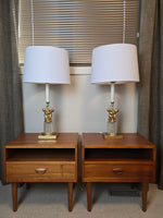 Pair of Italian Gilded Cherub & Crystal Lamps