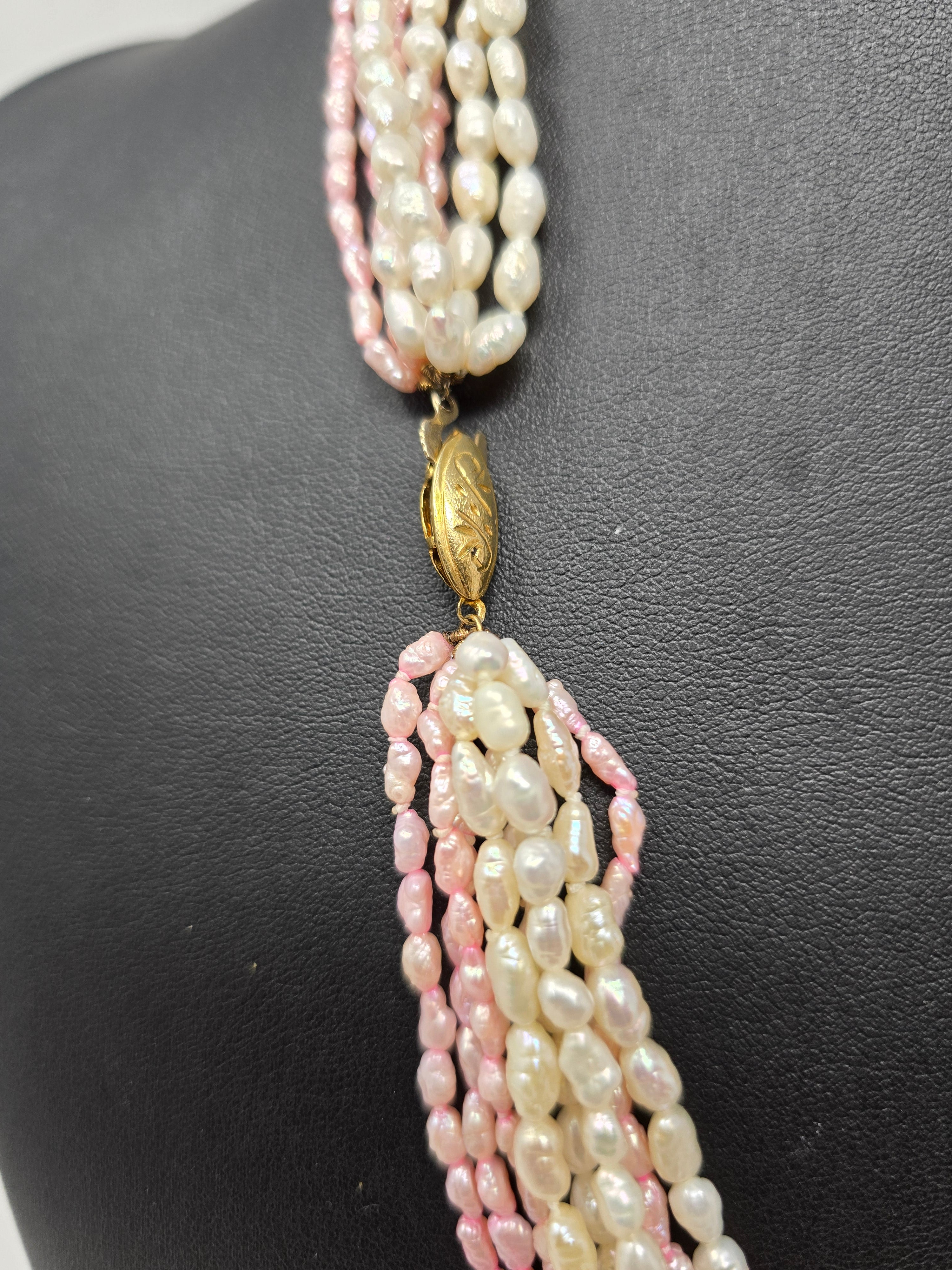 Multi Strand White & Pink Rice Pearl Necklace