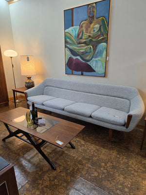Mid Century Modern Tweed & Teak Sofa