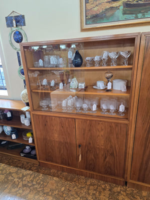 German Walnut Locking Cabinet w/ Glass Doors