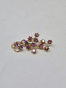 Vintage Pink Rhinestone Spray Brooch