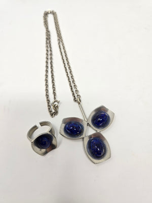 Jorge Jensen Pewter & Faux Lapis Lazuli set