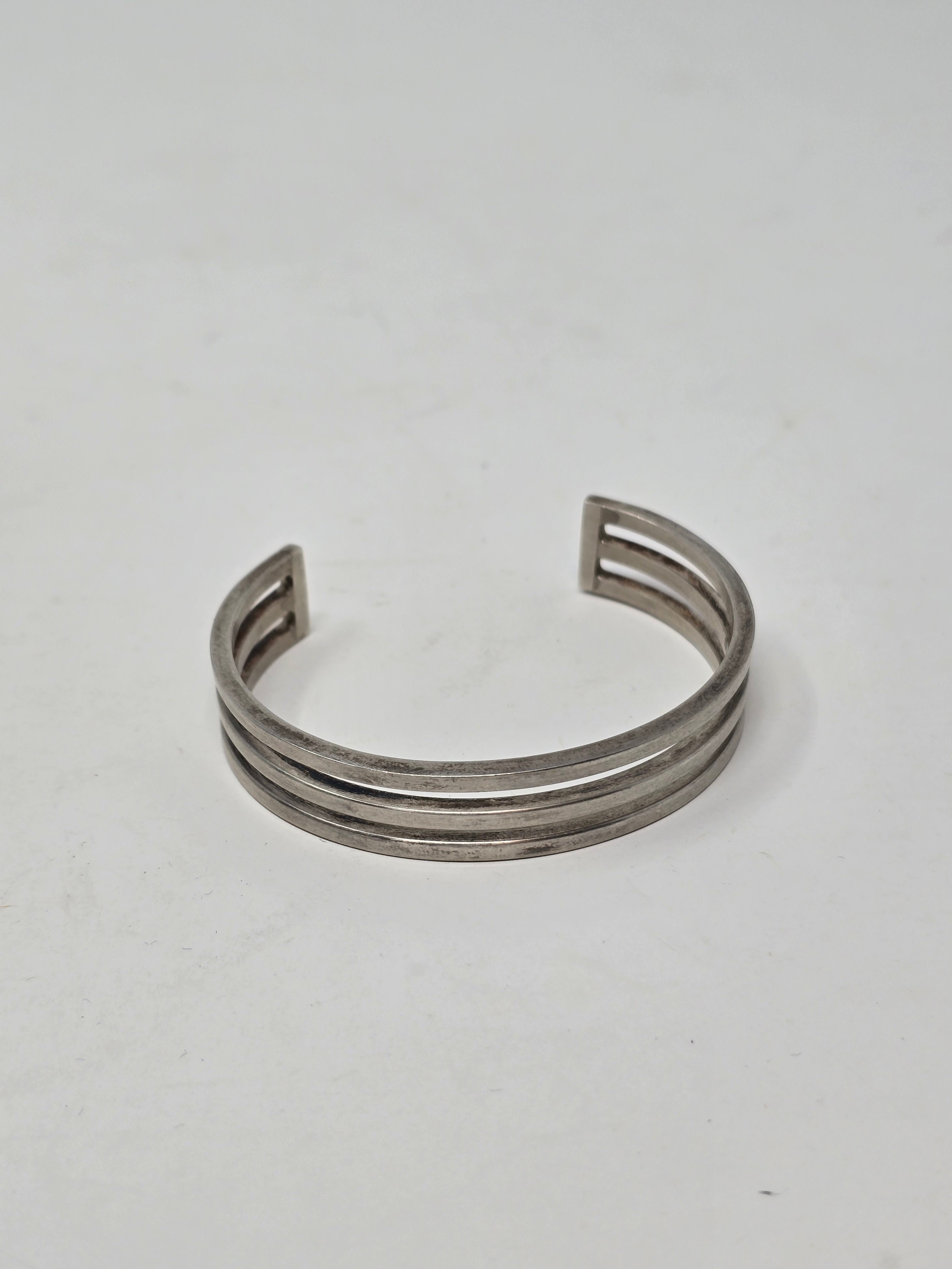 Modernist Silver Triple Band Bangle