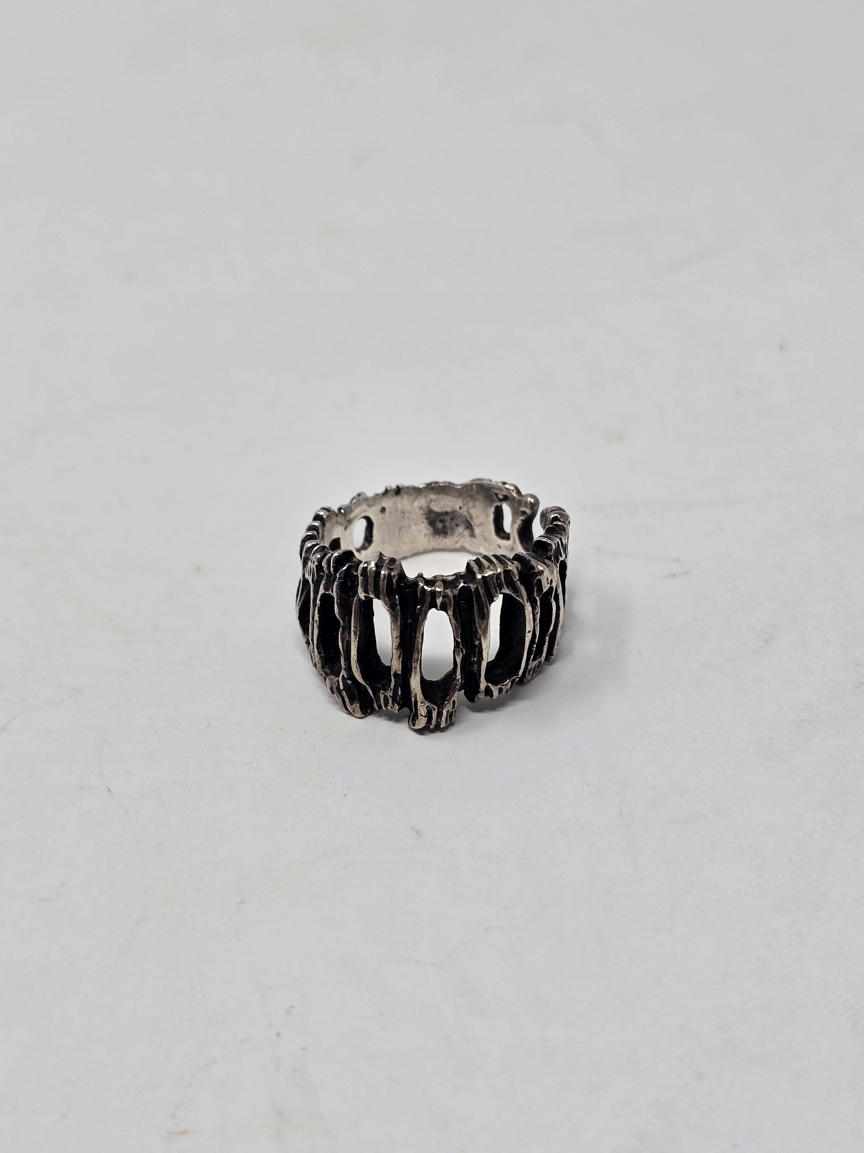 Brutalist Open Work Silver Ring