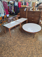 Beaucraft Marble & Walnut End Tables - Pair