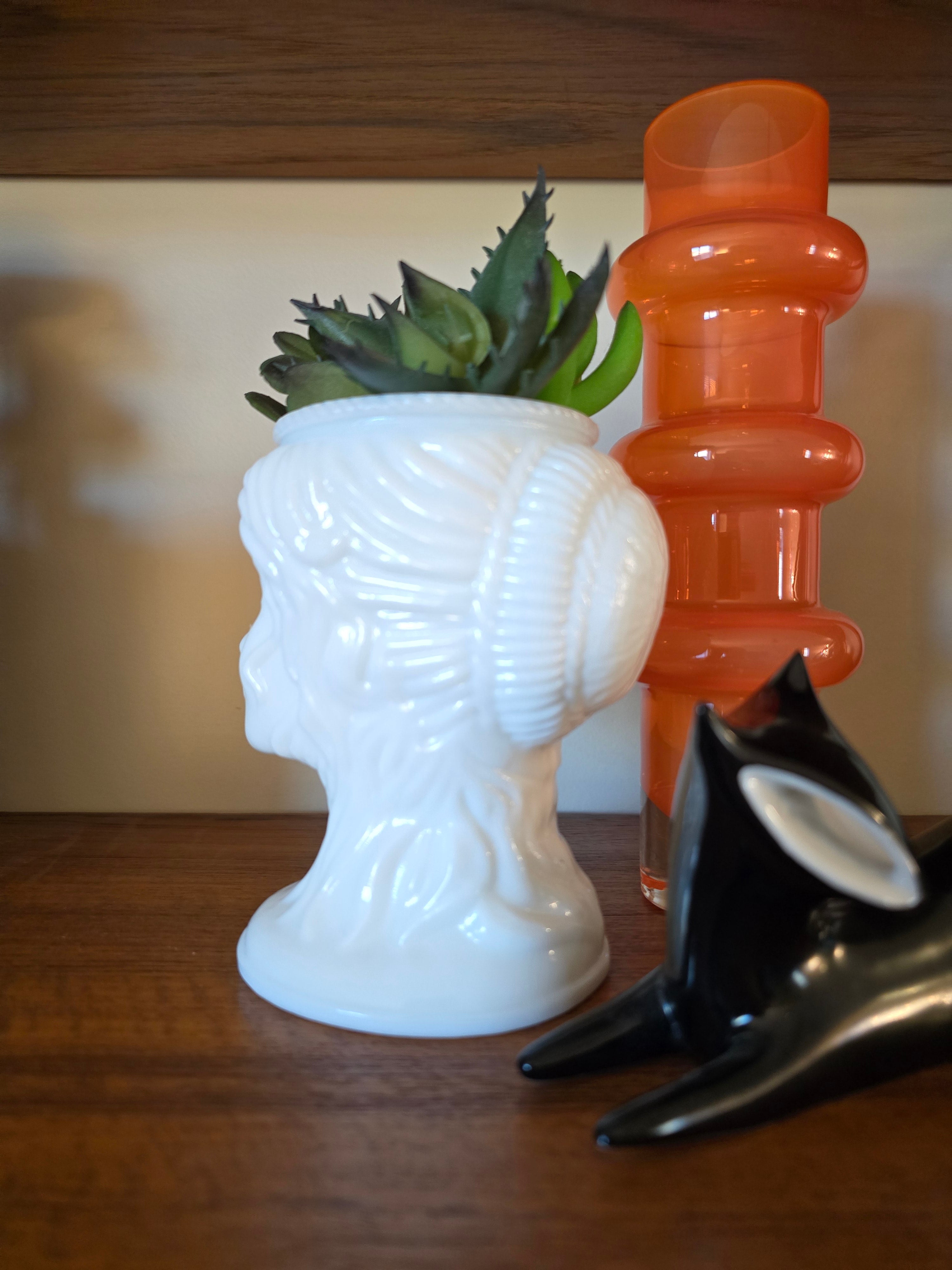 Milk Glass Lady Head Planter