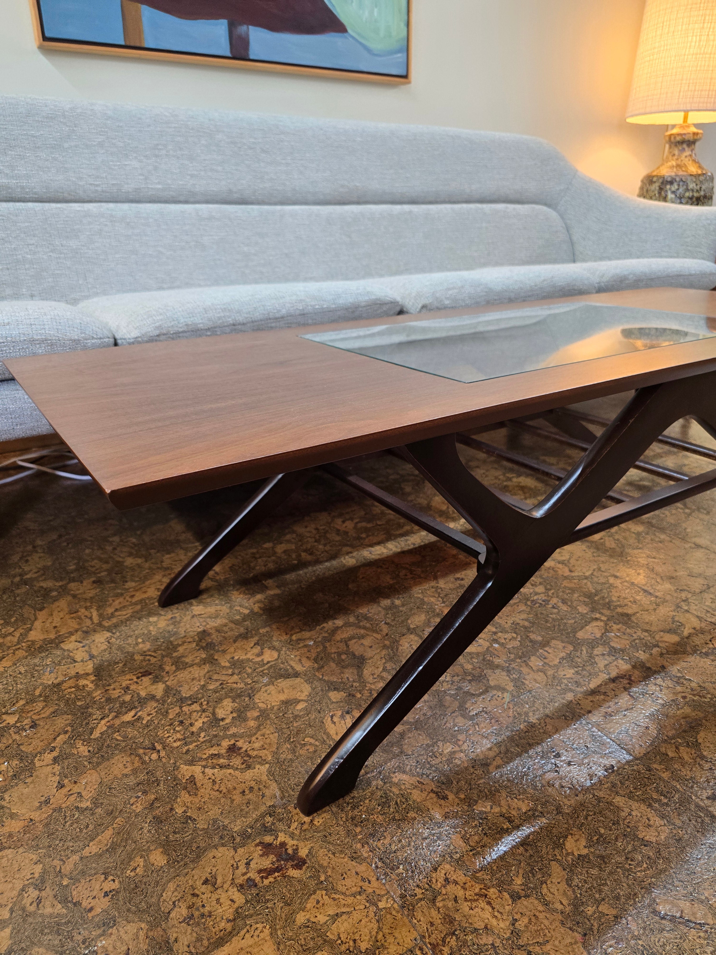 Walnut Coffee Table w/ glass & shelf