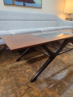 Walnut Coffee Table w/ glass & shelf