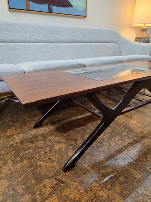 Walnut Coffee Table w/ glass & shelf