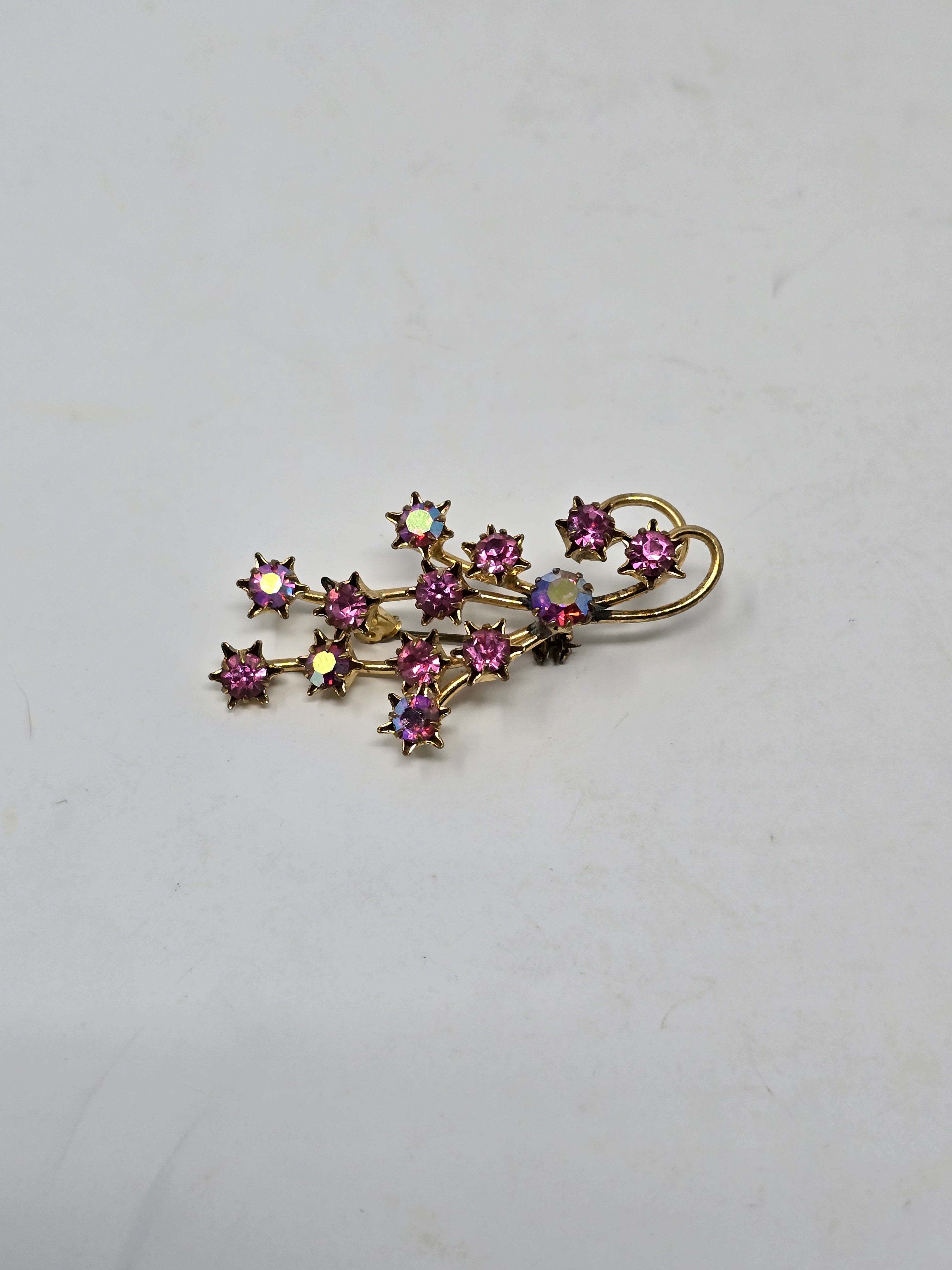 Vintage Pink Rhinestone Spray Brooch