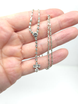Dainty Rhinestone & Sterling Silver Lariat Necklace