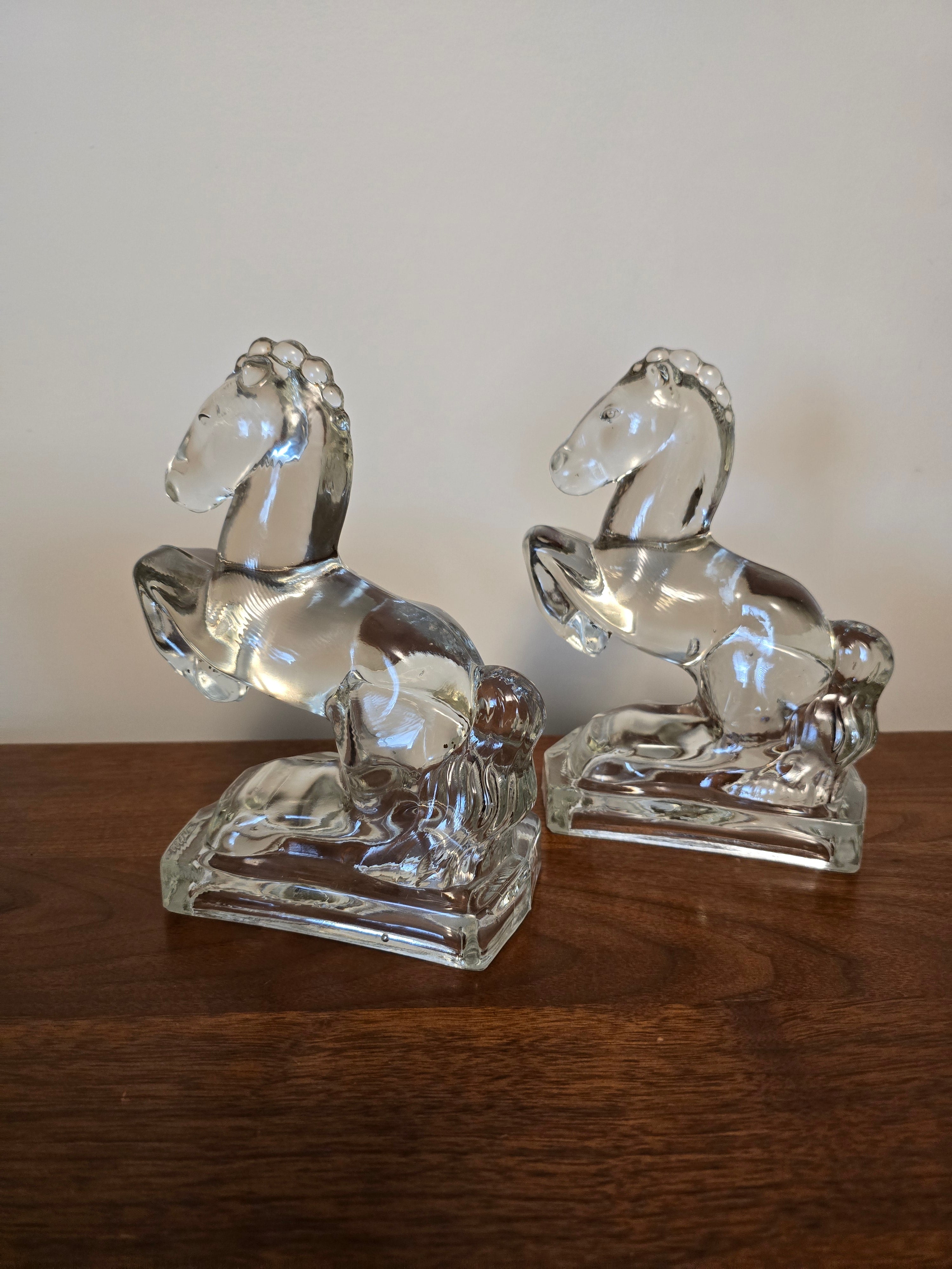 Art Deco L.E. Smith Glass Horse Bookends