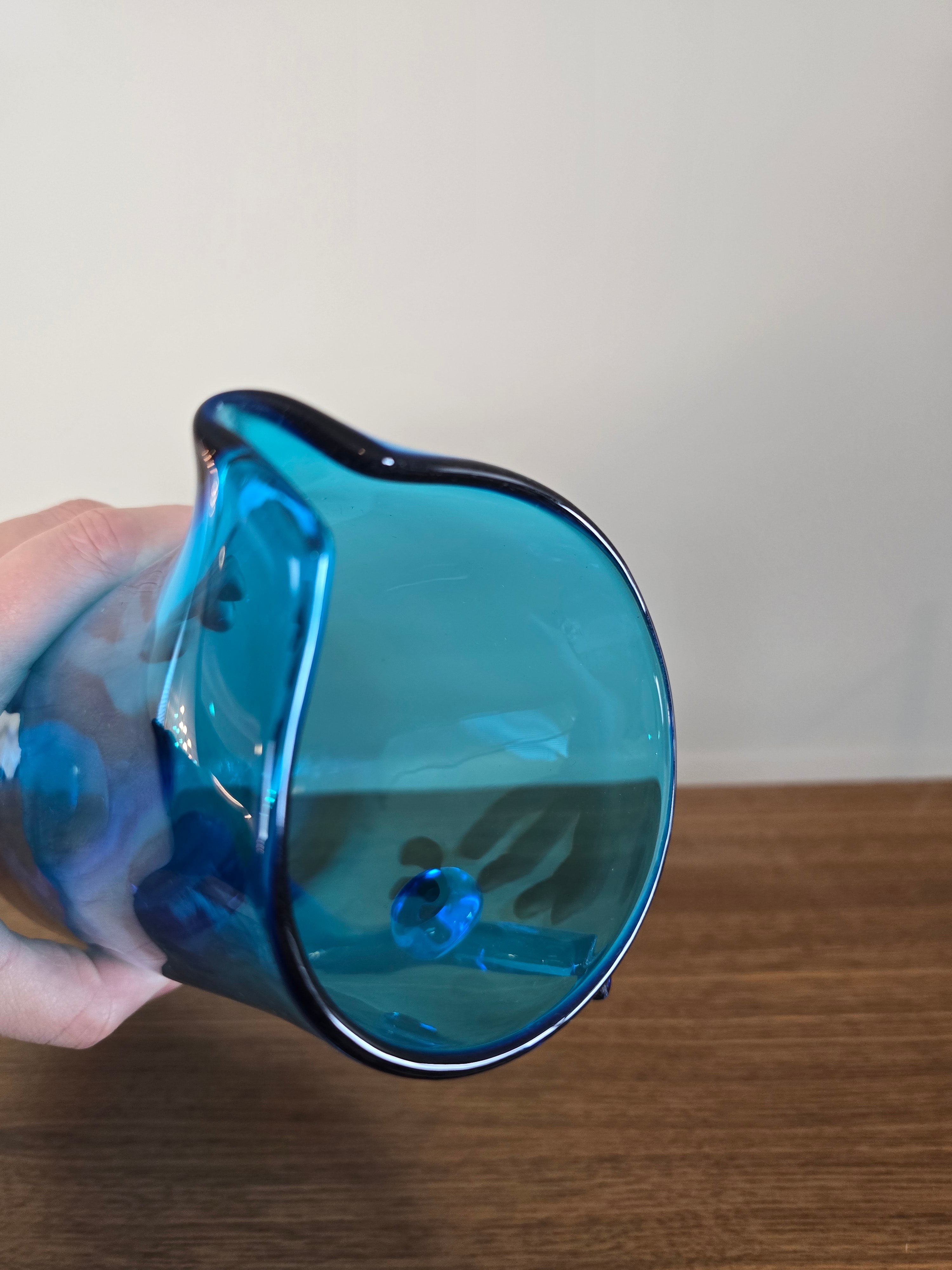 Blown Glass Blue Pitcher