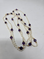 Rice Pearl, Amethyst and Gold Bead Necklace