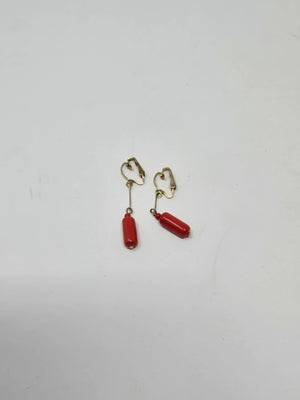 Retro Red Dangle Clip Earrings