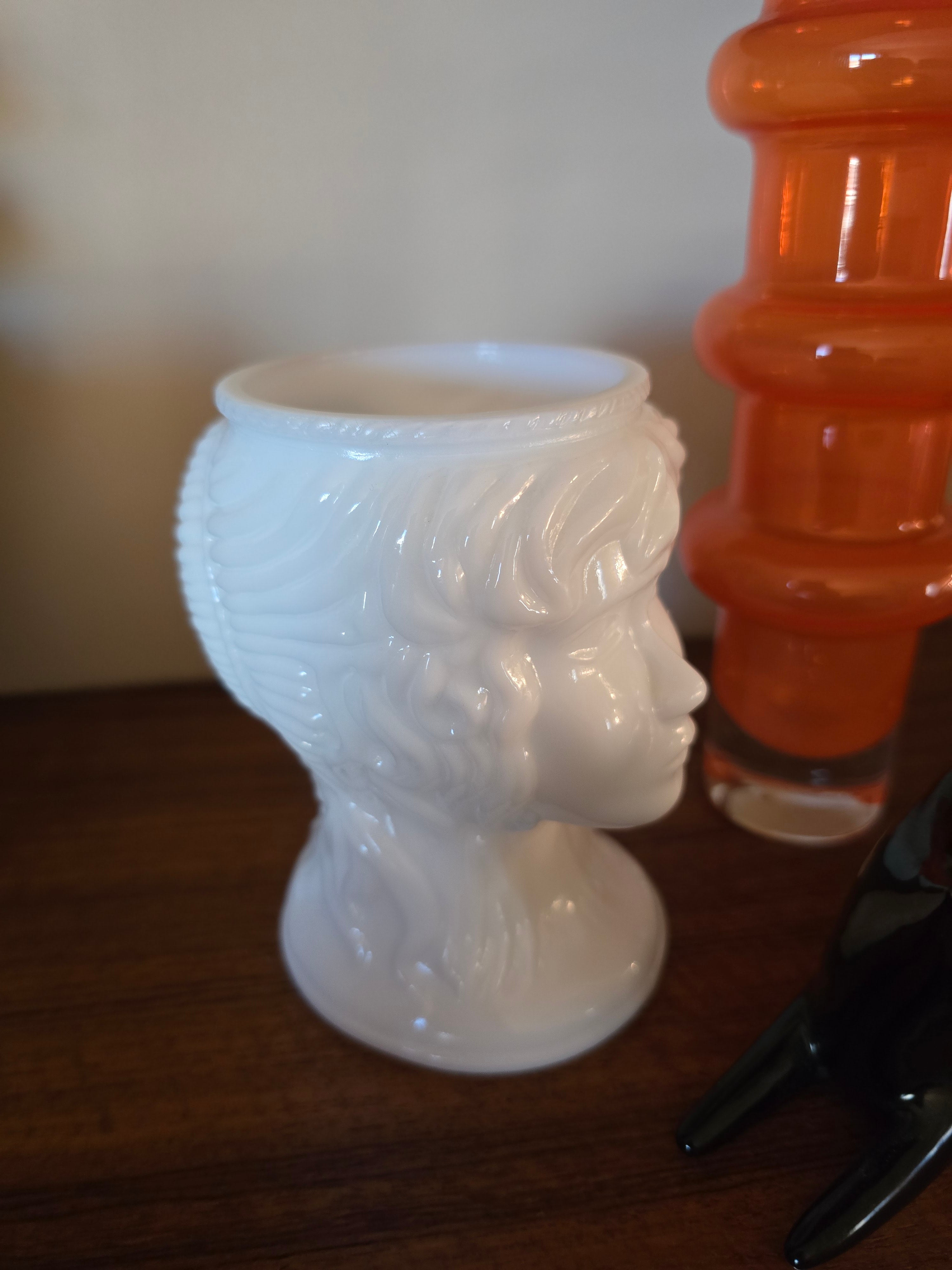 Milk Glass Lady Head Planter