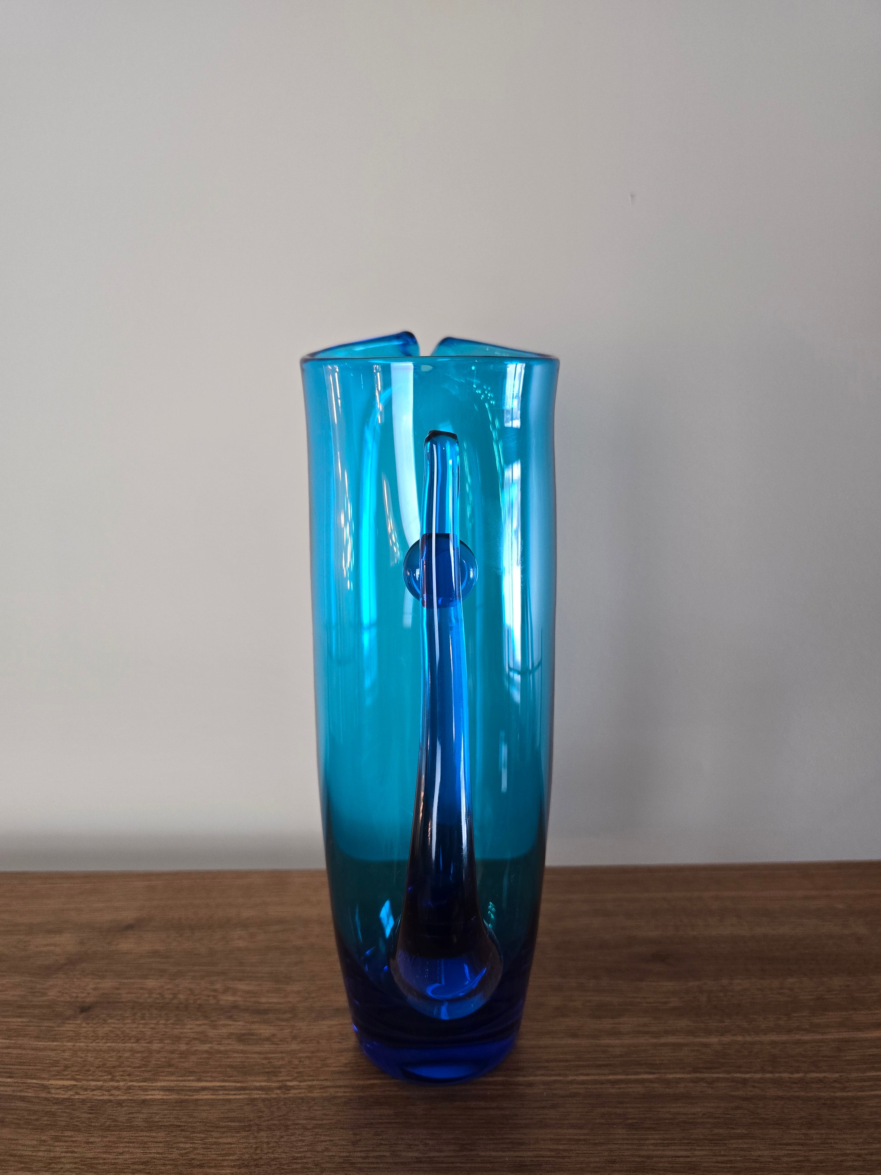 Blown Glass Blue Pitcher