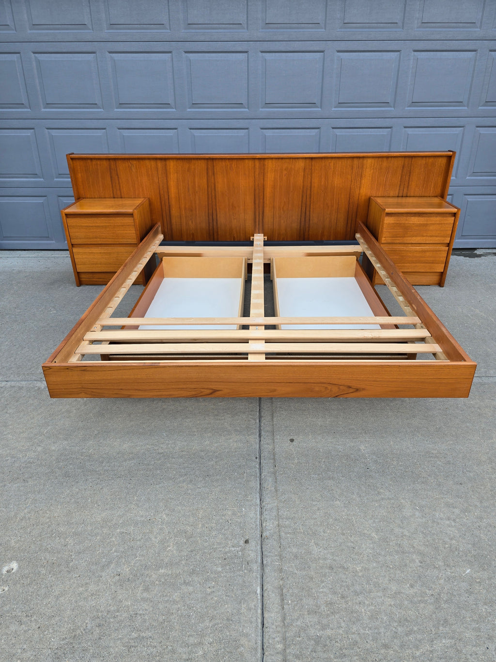 Queen Teak Captains Bed Frame w/ Nightstands