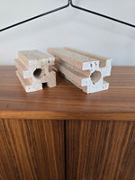 Pair of Interlocking Brutatlist Travertine Candle Holders