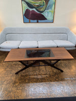 Walnut Coffee Table w/ glass & shelf