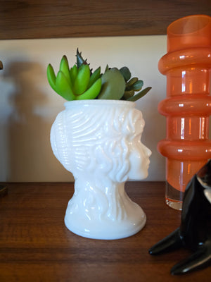 Milk Glass Lady Head Planter