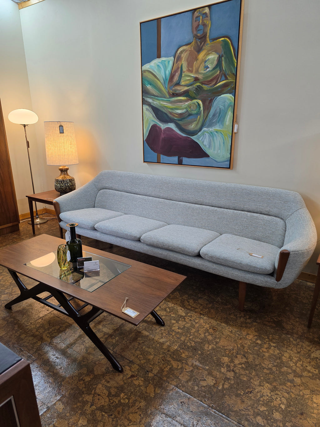 Walnut Coffee Table w/ glass & shelf