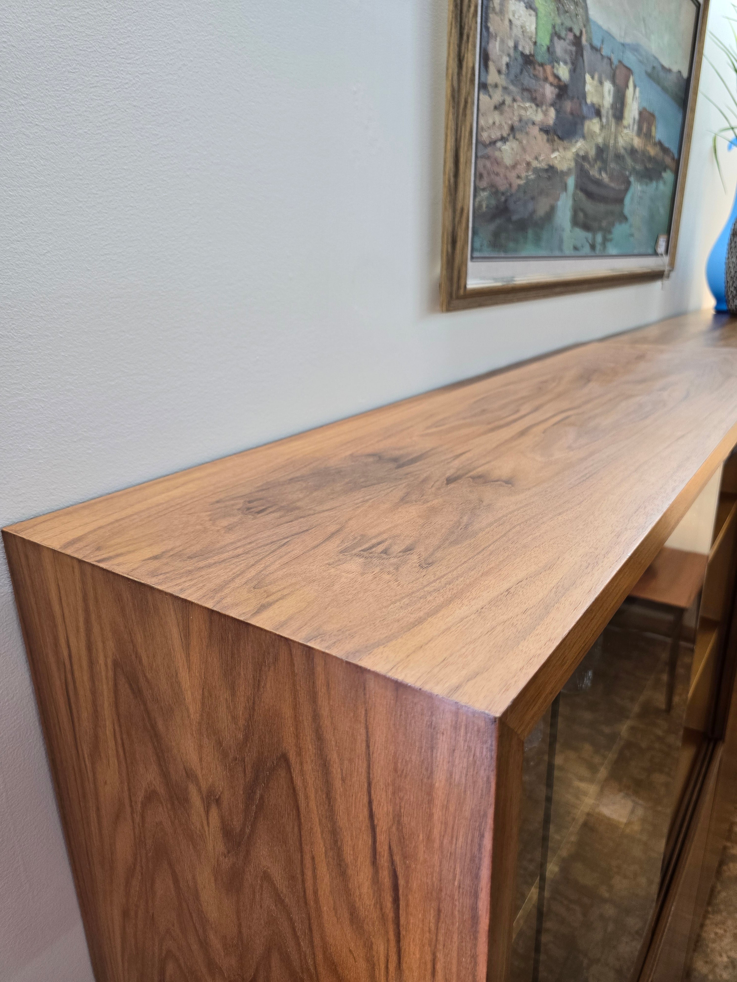 German Walnut Locking Cabinet w/ Glass Doors