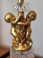 Pair of Italian Gilded Cherub & Crystal Lamps