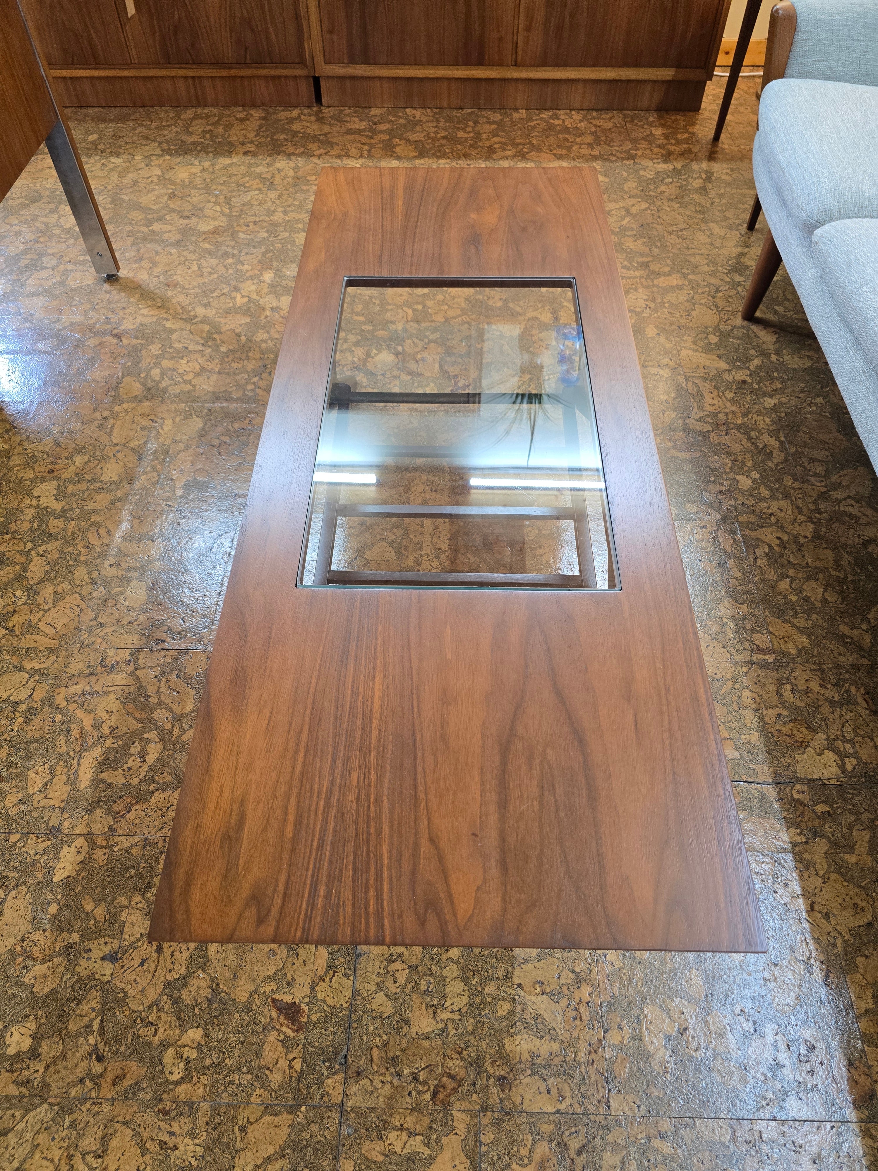 Walnut Coffee Table w/ glass & shelf
