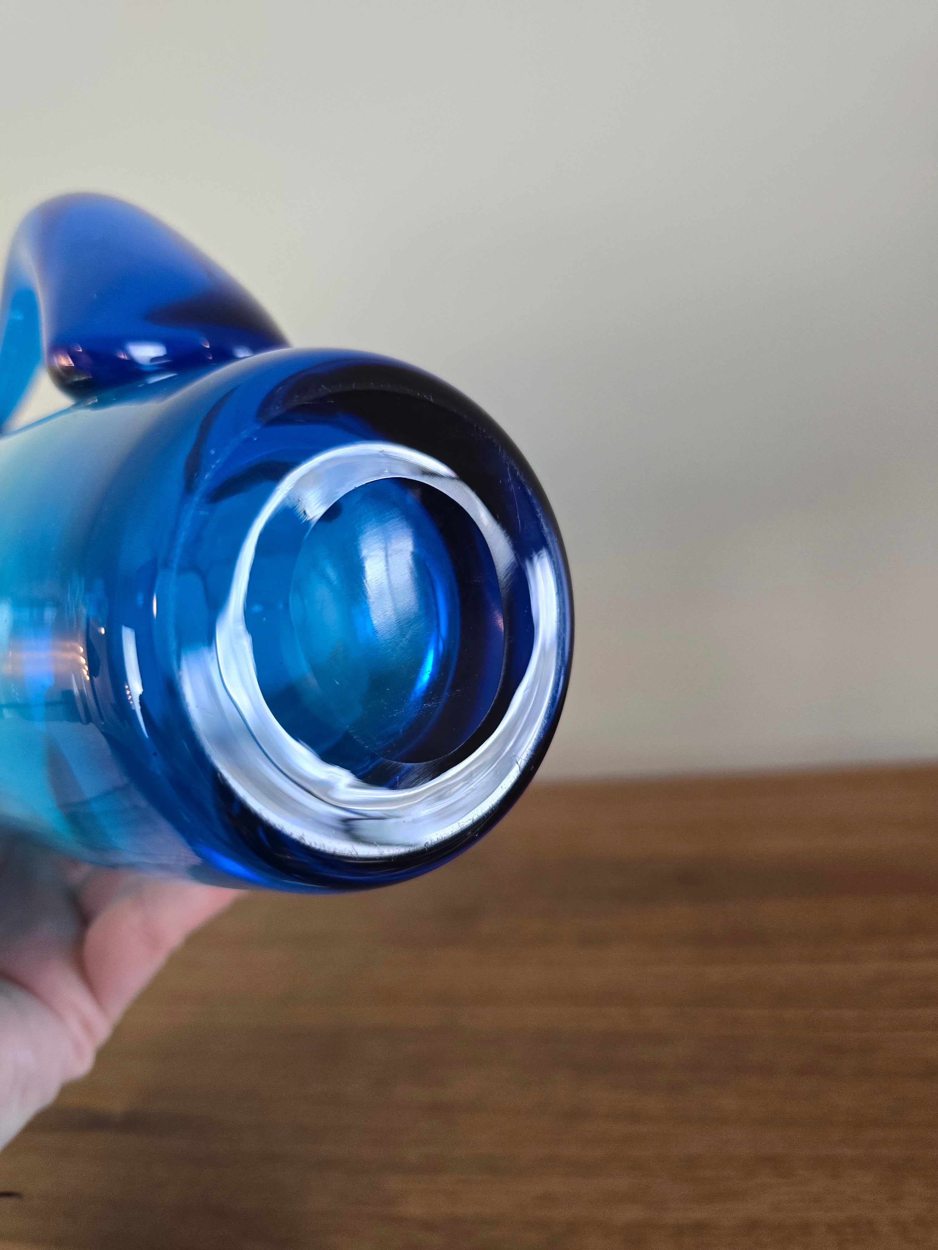 Blown Glass Blue Pitcher