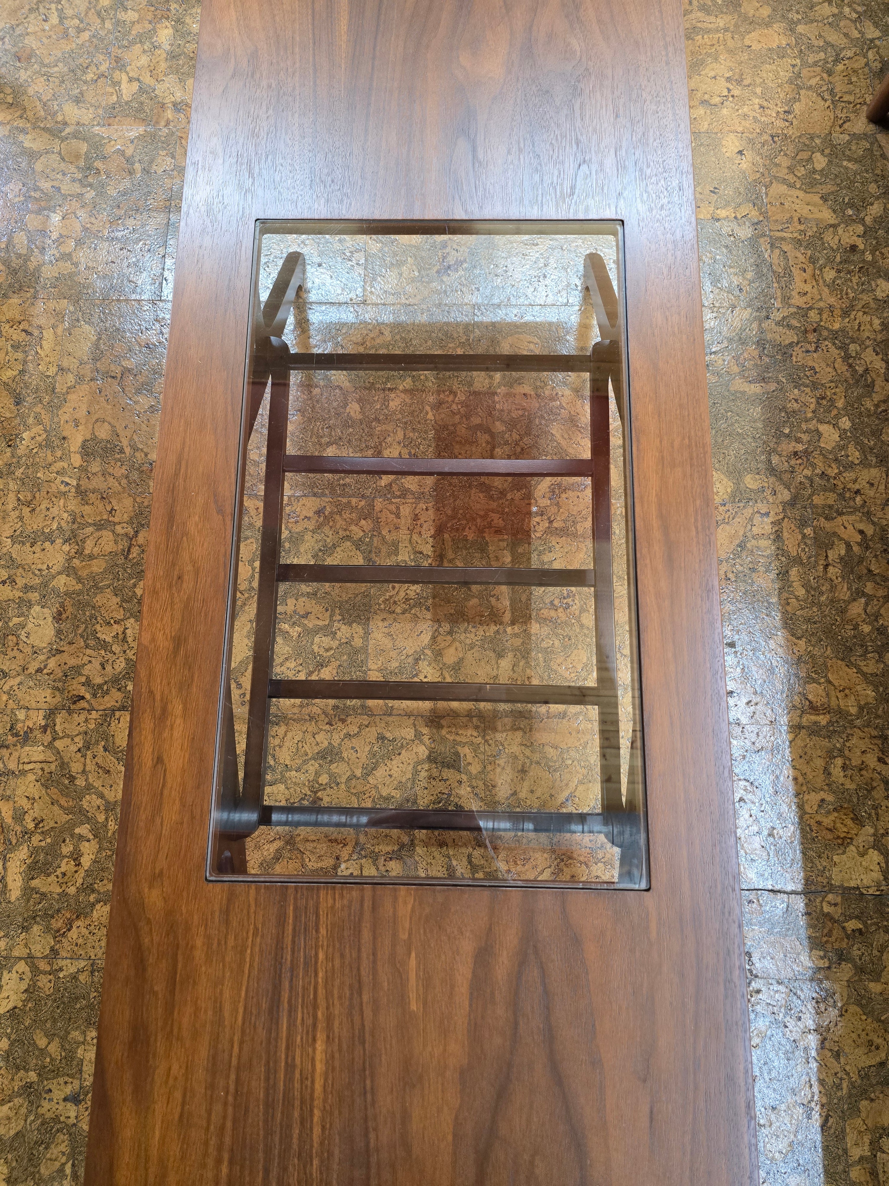Walnut Coffee Table w/ glass & shelf