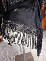 Long Black Floral Lace Fringe Shawl