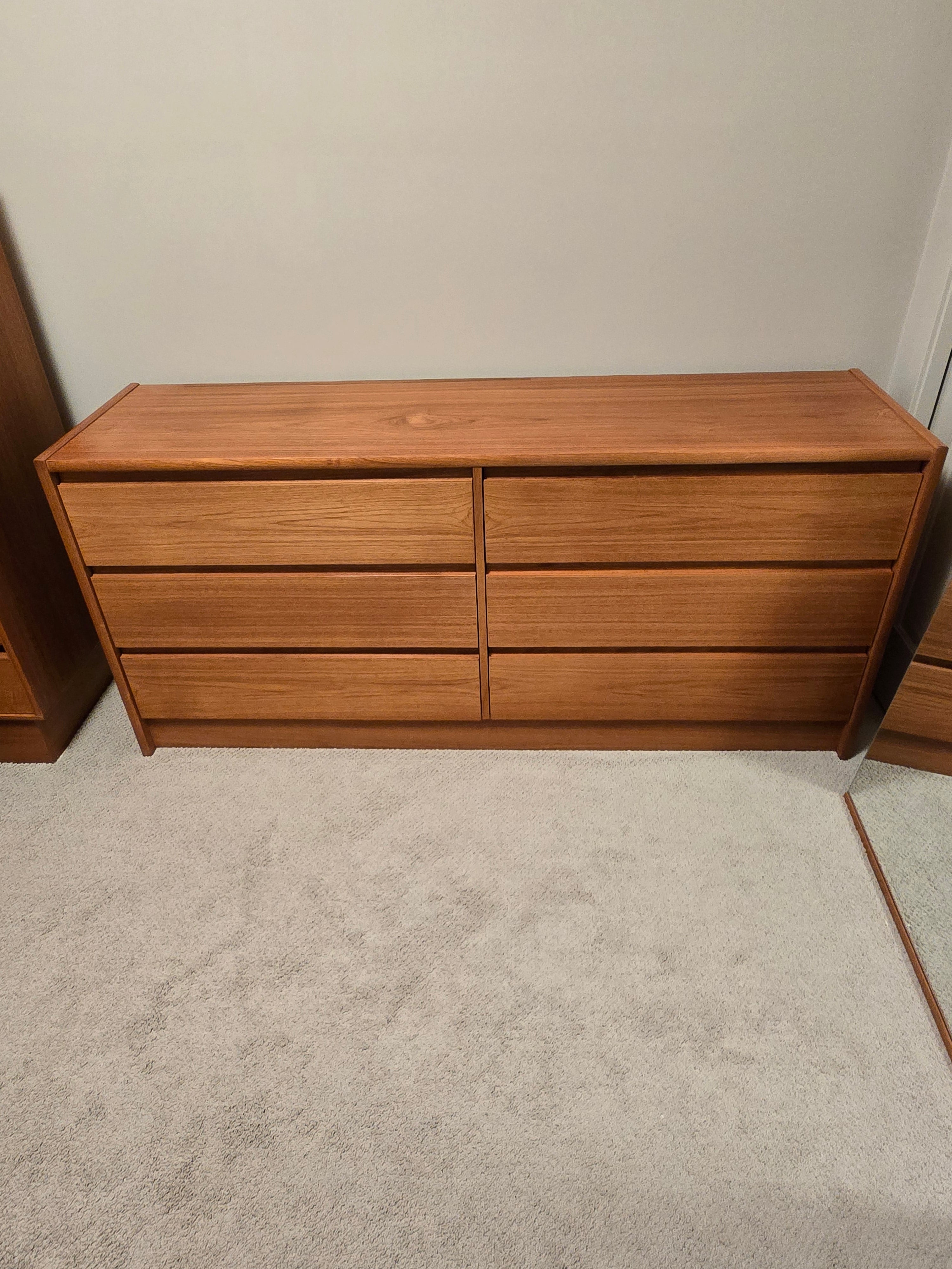 Danish Modern Teak Double Dresser w/ Mirror
